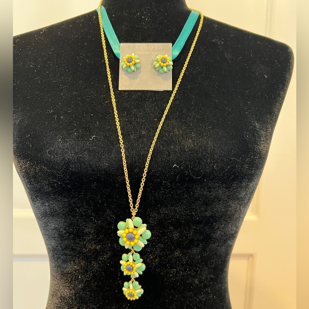 Talbots Long Flowered Necklace & Earrings